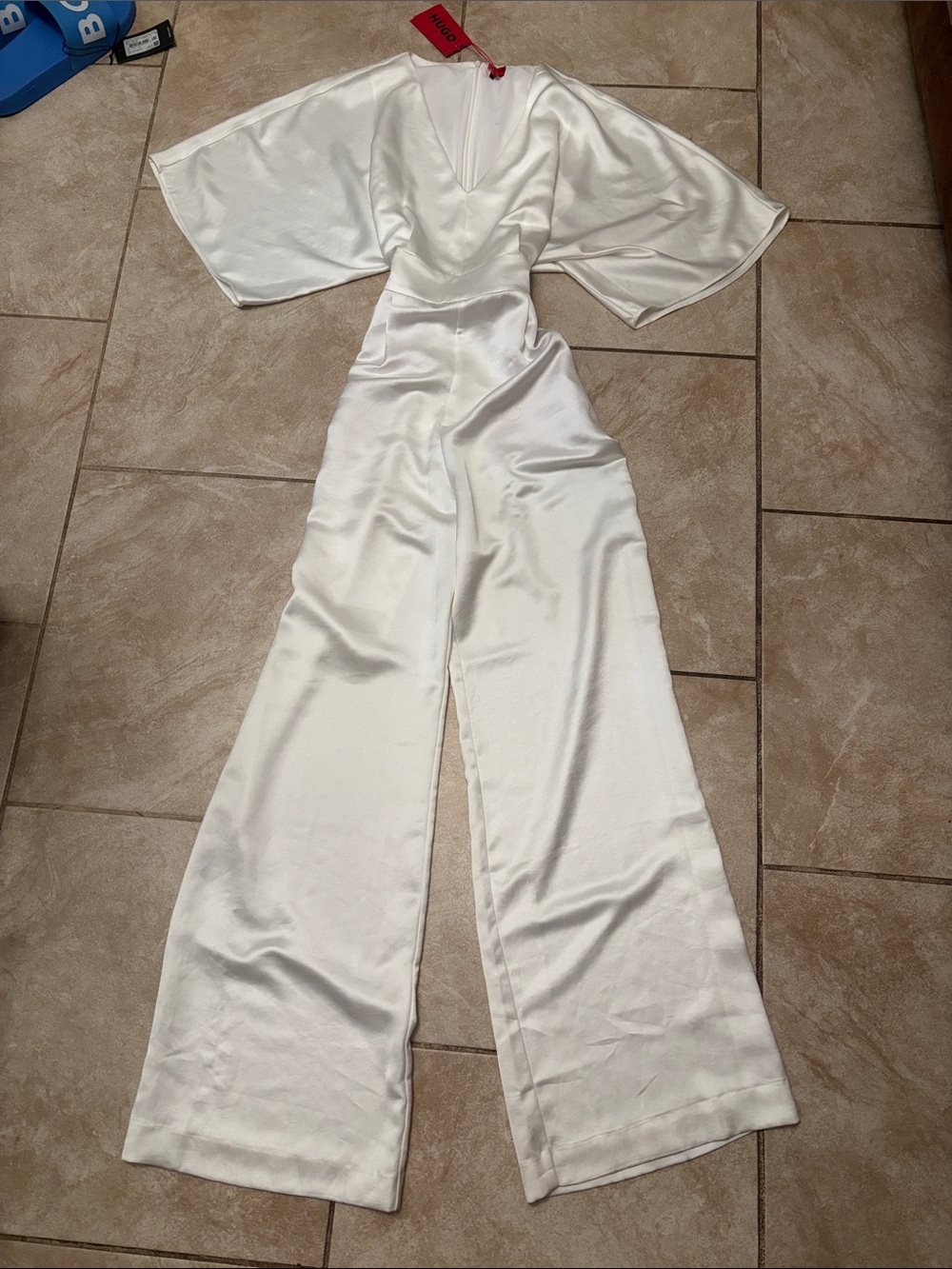 HUGO White Satin Wide-Leg Jumpsuit